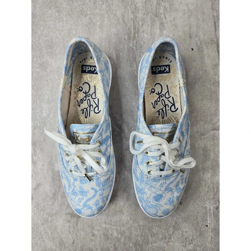 Keds x Rifle Paper Sneakers 6 Blue Floral Canvas Lace Up Shoes Cottage Coquette